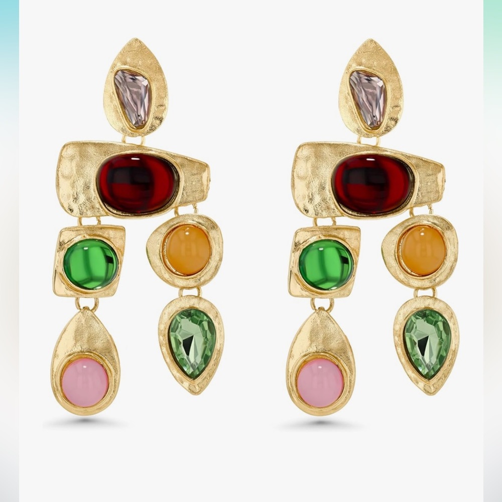 Elegant Gold Multicolor Drop Earrings. NWT